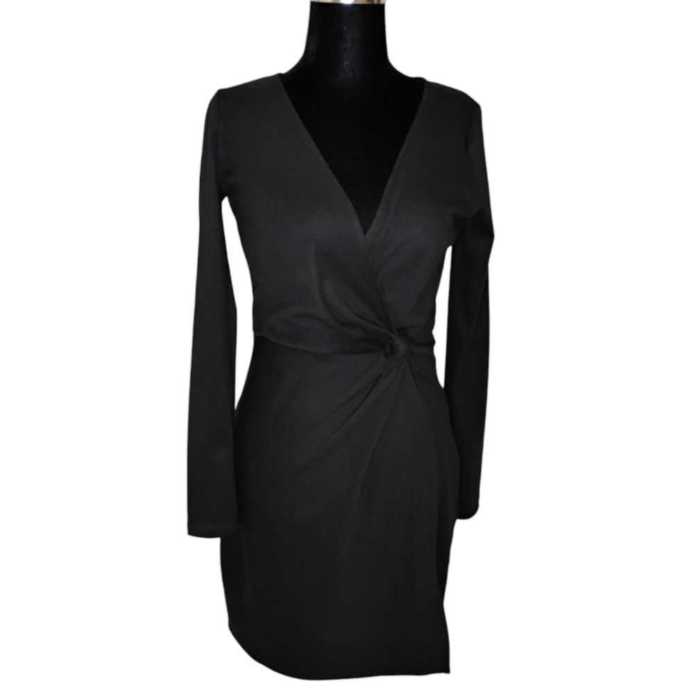 Francesca's Jun & Ivy Black Long Sleeve Wrap Dress Women's S